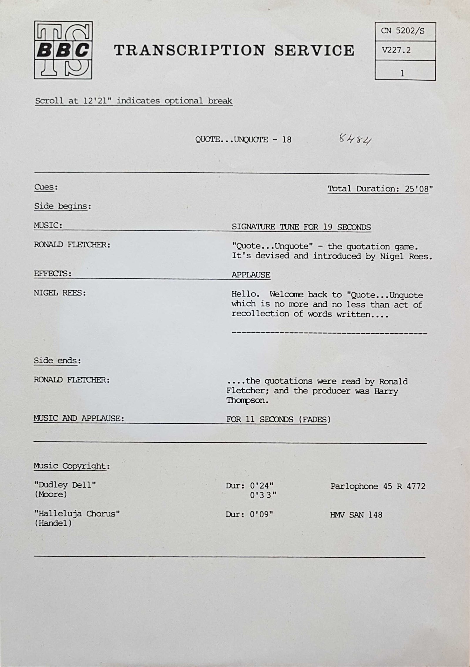 Inserts from CN 5202 S 9